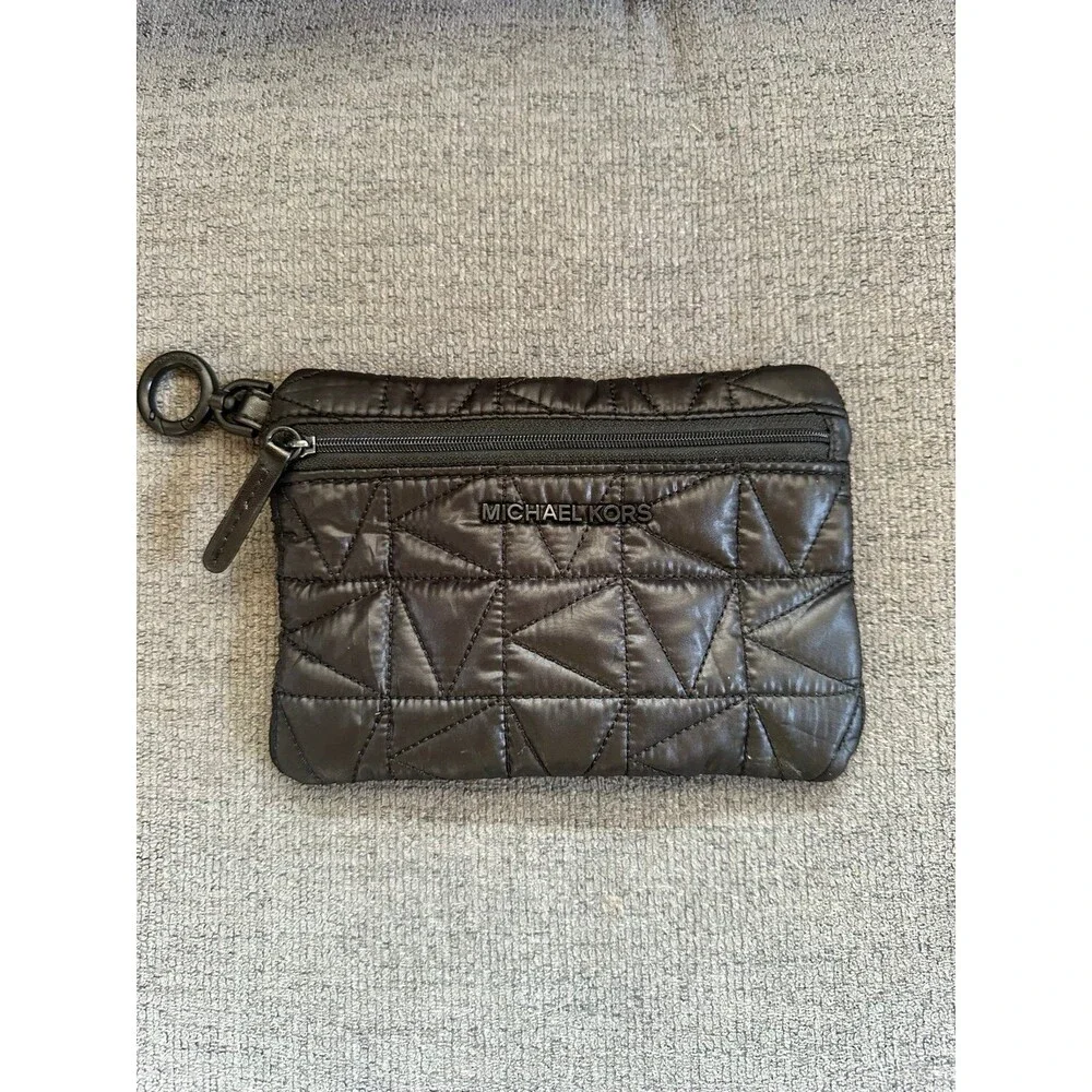 Michael Kors Black Winnie Clip On Quilted Washable Travel Zipper Pouch